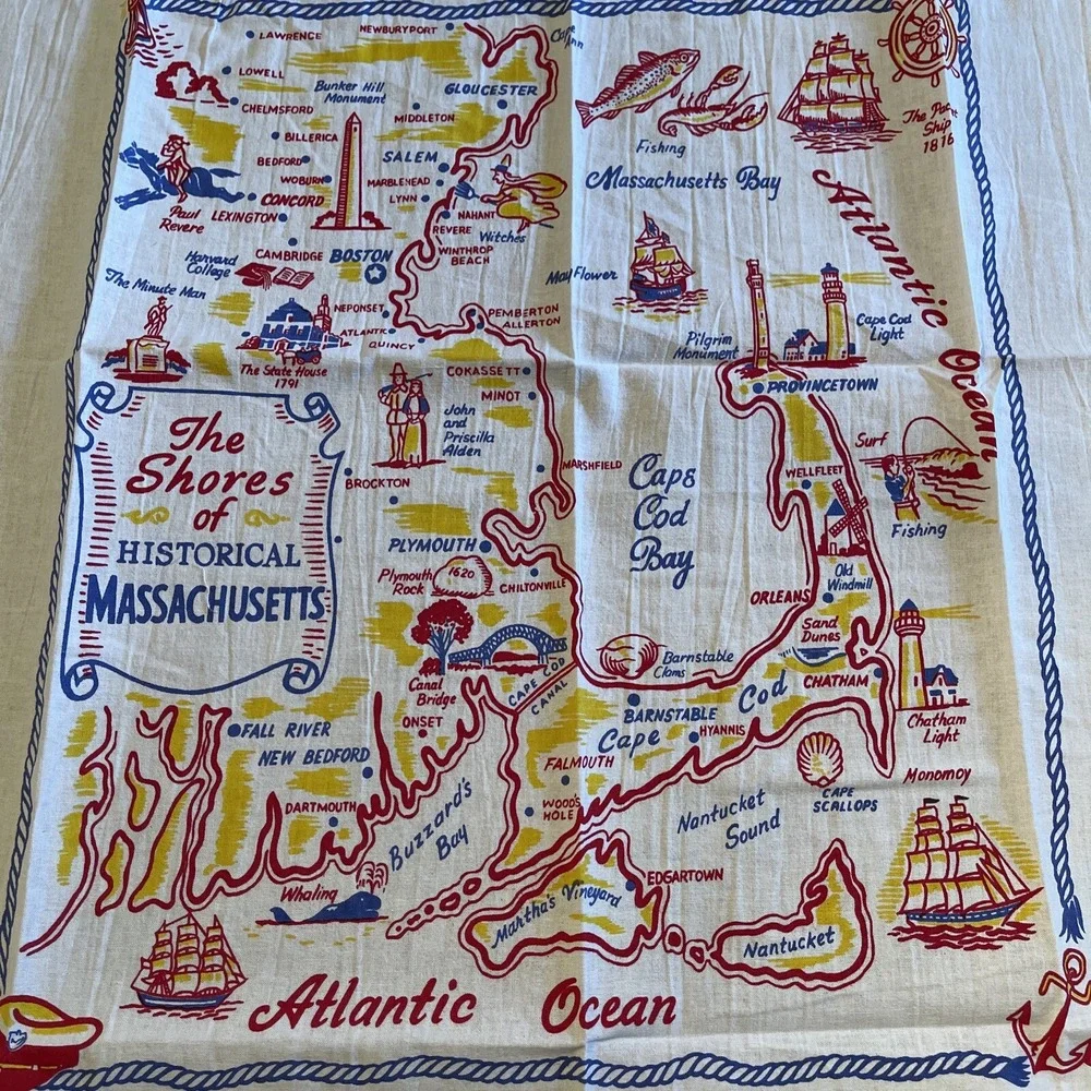 Red & White Kitchen Co Flour Sack Kitchen Towel Retro Massachusetts Shores Coast